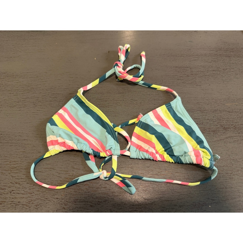 Carve Designs Multi Color Striped Triangle Bikini Top Small Halter Teal Pink